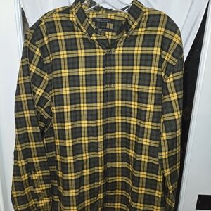 Banana Republic Men's Yellow and Black Plaid Shirt